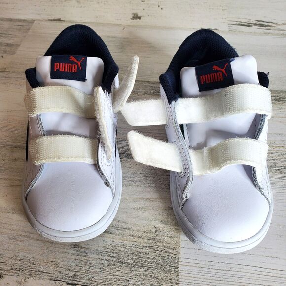 Puma Smash V2 'White Peacoat' (365174-37) White Blue Sneakers Toddler Size 10C - Picture 7 of 11